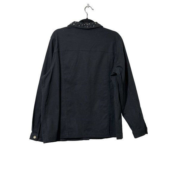 Quacker Factory size L black with gold white star beading rhinestone jean jacket - Picture 3 of 6